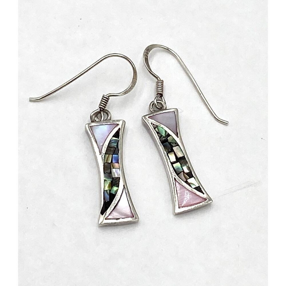 925 Thai SX Earrings Sterling Silver Drop Dangle Mother of Pearl Thailand